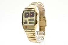 Rare Vintage  Exc 5  Citizen 8988-Q01920 ANA-DIGI TEMP Cream Dial Gold JAPAN