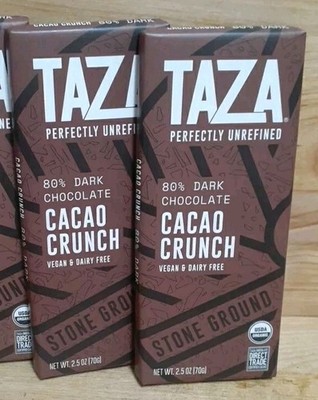 2: TAZA Dark Chocolate CACAO CRUNCH Organic UNREFINED 80% Stone Ground vegn 2.5z