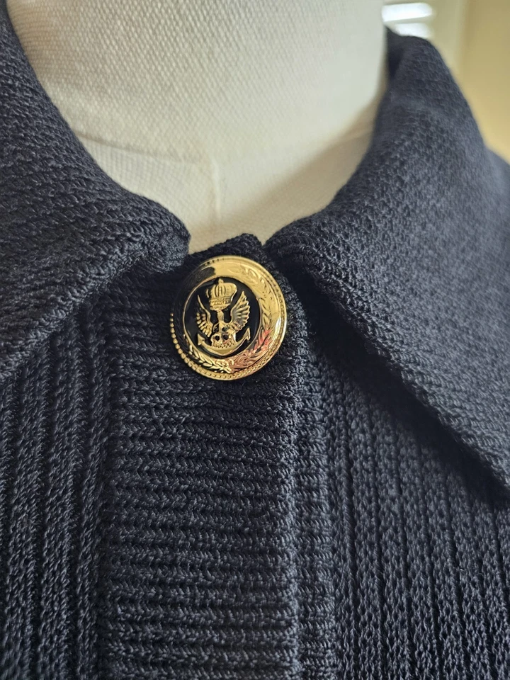 Chaqueta Cárdigan Blazer ST. JOHN Básica Negra Dorada Botón Santana Tejido Mujer Talla 8 Foto 3 de 4