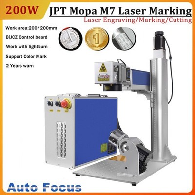JPT 200W Mopa Fiber Laser Marking Machine Laser Engraver Autofocus Rotary Axis