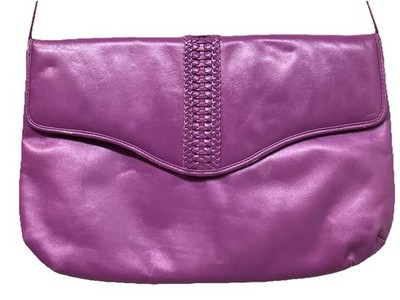 Vintage 1980s TOWANNY Purple Leather Clutch Bag With Woven Leather Accent 