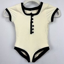 SAME SAMESIES Grace One Piece Ribbed Swimsuit Buttons Girls Sz 7/8 Cream  Black
