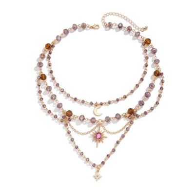 Eye Catching Moon Star Necklace Multi Layer Neckchain for Fashion Enthusiasts