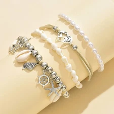 Hollow Heart Ocean Style Shell Chain Imitation Pearl Foot Accessories 4 Pcs/set