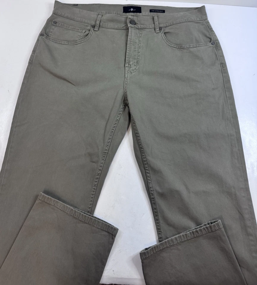 7 For All Mankind Jeans Mens 36 X 32 Olive Green Straight Leg Pants Excellent - Image 2 of 4
