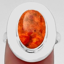 Natural Red Sponge Coral 925 Sterling Silver Ring s.8 Jewelry R-1082