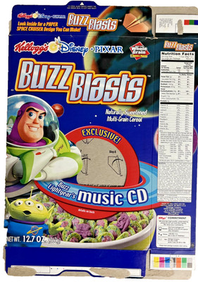 2002 Kellogg's Disney Pixar Buzz Blasts Toy Story Cereal Box