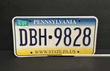 Pennsylvania License Plate, DBH - 9828 WWW.STATE.PA.US — Excellent Condition