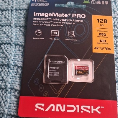 SanDisk ImageMate Pro 128GB microSDXC UHS-I U3 V30 A2 Card w/ Adapter