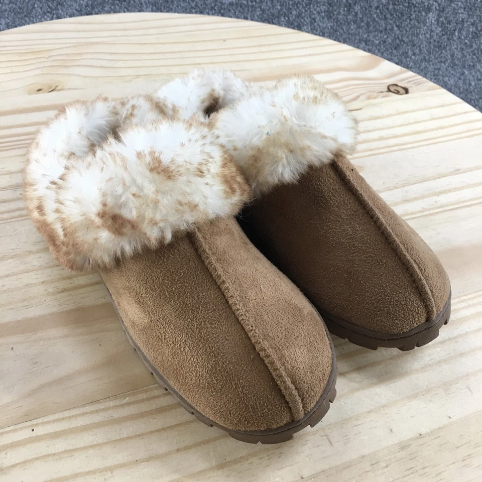 Jessica Simpson Slipper Mens 7-8 Fluffy Clog Brown Faux Fur Lined Closed Toe - Image 3 of 4