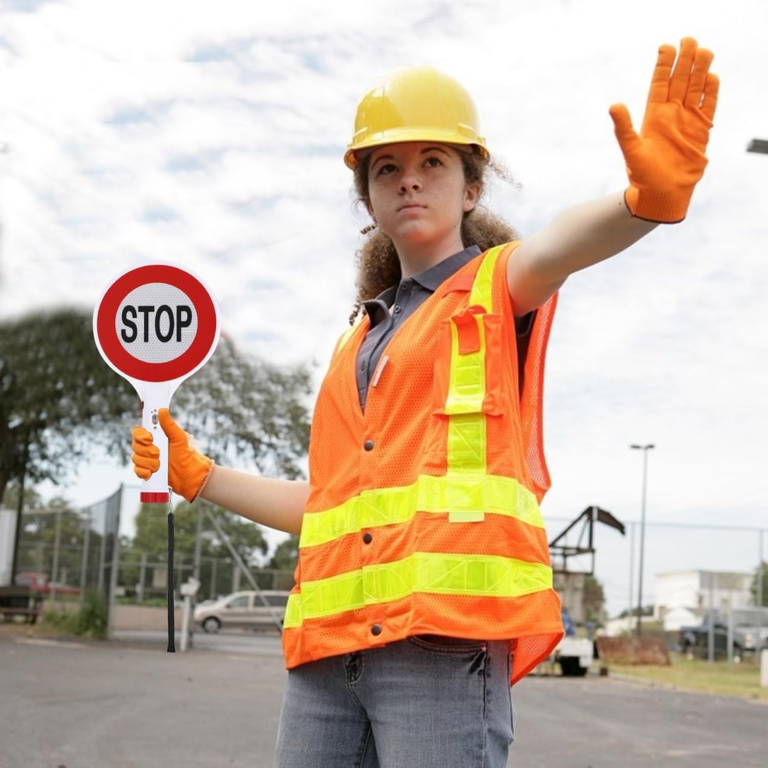 iplusmile Rechargeable Led Stop Sign Board with Wrist Strap, Lightweight Traf...