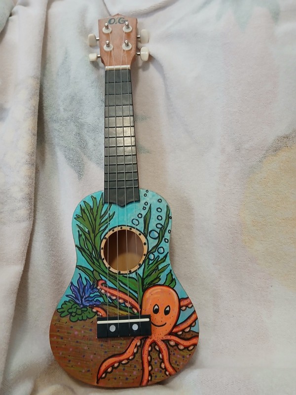 Hand Painted Octopus Ukulele - Playable Folk Art Instrument - One of a Kind Gift