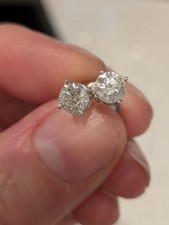 14K White Gold 1 Cts Carat Round Cut Diamond Stud Earrings Boxed Certificate