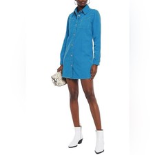 GANNI Sheldon denim mini shirt dress sustainable cotton western button front NWT