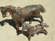 2 Vintage 1950's Metal Gold tone Western Style Saddle Horse Figurines