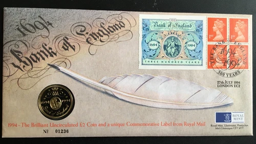 GB 1994 Bank of England Booklet £2 Coin FDC, London EC2 Postmark(AA126)