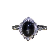 Anillo solitario de plata de ley 925 con zafiro estrella negra anillo para mujer para Navidad