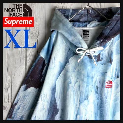 Supreme The North Face Double Name Embroidered Logo Hoodie Blue Type XL(LL)