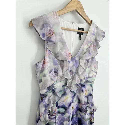 Adrianna Papell Ombre Floral Dress Satin Ruffle Sleeveless Midi Purple, Size 8 - Picture 5 of 10