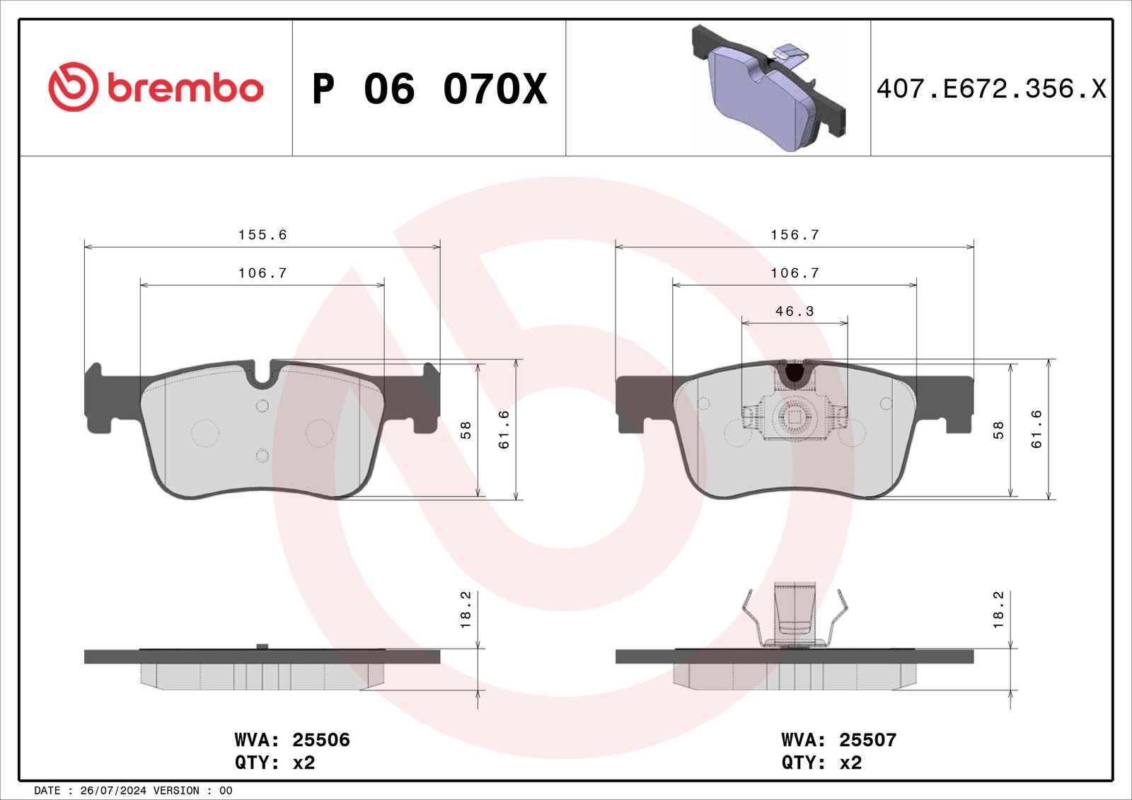 Brake Pads Set Front P06070X Brembo 34106884243 34112468431 34116850568 25507 - Image 41