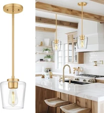Gold Pendant Lights Kitchen Island, 6" Hanging Lights Fixtures with Clear Glass