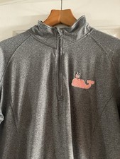 Vineyard Vines Quarter Zip Womens M/L Heather Gray Pink Whale Perf Pullover