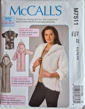 MCCALLS PATTERN 7511  JACKETS HOODED MISSES SIZES LARGE XLARGE XXLARGE  UNCUT FF