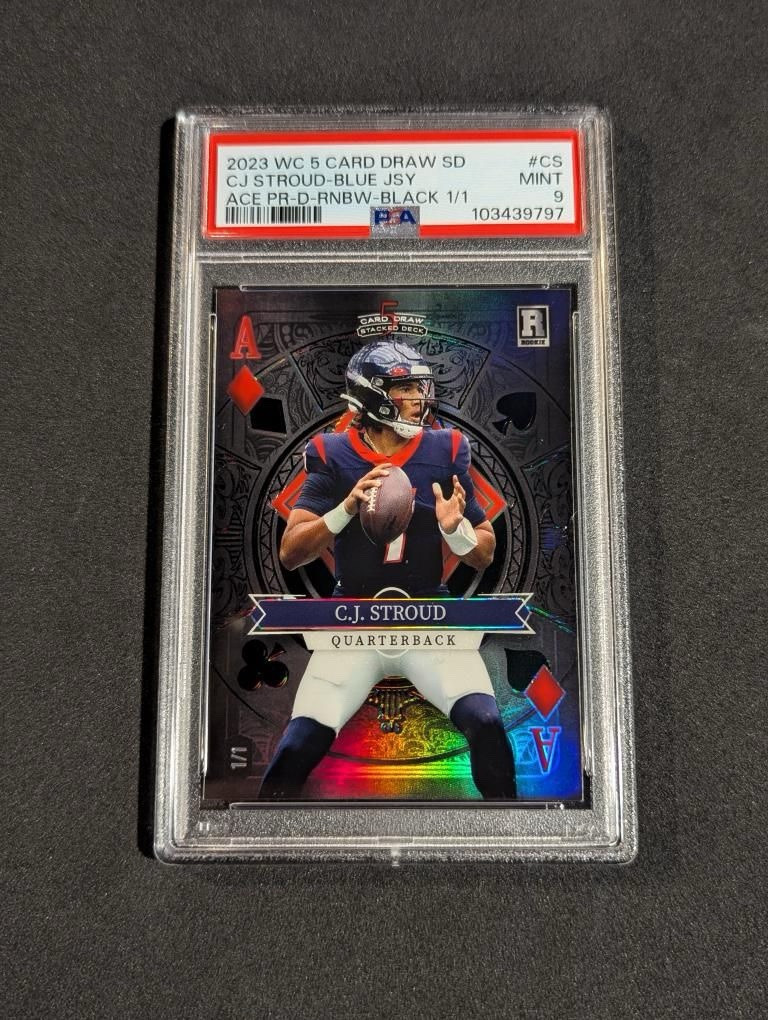 2023 Wild Card CJ Stroud 5 Card Draw Ace Of Diamonds Black Rainbow 1/1 PSA 9