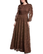 Rene Ruiz Bishop Sleeve Ornate Texture Empire Gown Women's