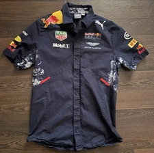 Puma Aston Martin Red Bull Racing Team F1 SS Mens Button Up Shirt Sz S. B19
