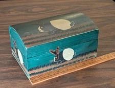 Vintage Warren Kimble Hand Painted Folk Art Wooden Box Black White Bunny 