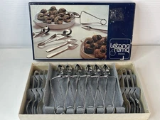 Letang & Remy Stainless Escargot Tong Cocktail Fork Set Paris France VTG 12 Pc