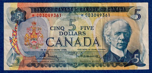 Canada  $5 1972 BC-48aA / P-87a Circulated Replacement /Asterisk Note *CD3049361 - Foto 1 di 4