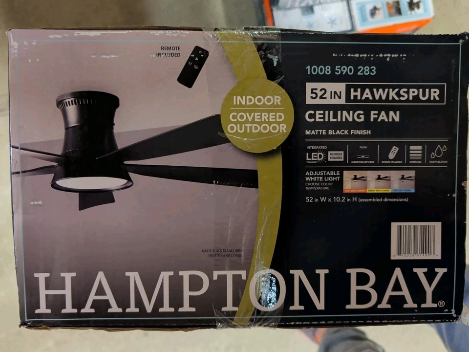 Hampton Bay Hawkspur 52 in. Indoor/Outdoor Matte Black Low Profile Fan w/Remote - Image 2 of 2
