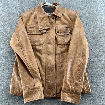 VTG Vera Pele Leather Jacket Womens L Beige Full Zip Lined Bomber Coat 90s