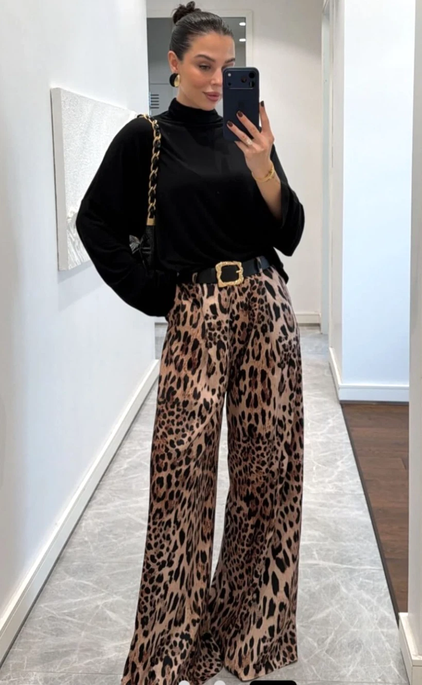 Zara Satin Wide Leg Trousers With Belt Leopard Print Size S M L XL 7965/173 New