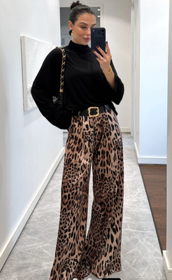 Zara Satin Wide Leg Trousers With Belt Leopard Print Size S M L XL