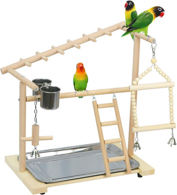 Parrot Playstand Bird Playground Birdcage Wood Perch Stand Ladder Swing with wit