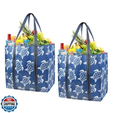 BeeGreen 2 Pack SeaTurtle Reusable shopping Bags for Groceries - Heavy Duty L
