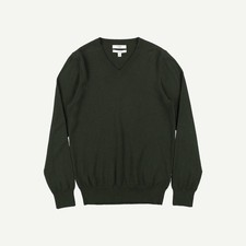 Marks  Spencer Mens Green V-Neck Jumper Size S - M S