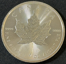 2021 1 Oz .9999 Silver Canadian 5 Maple Leaf W/Maple Leaf Privy Mark Queen Rev