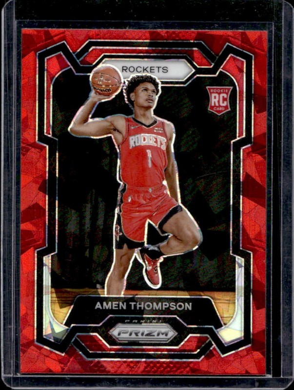 2023-24 Panini Prizm Amen Thompson RC Prizm Red Ice Rookie #150 Rockets