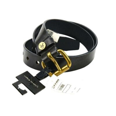 NEW CALVIN KLEIN Belt L Vtg 90s Italian Saddle Leather Blk Brass