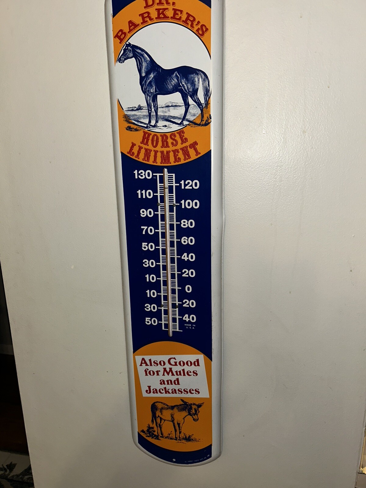 Vintage 1981 DR BARKERS HORSE LINIMENT Advertising Tru Temp Thermometer