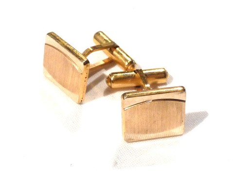 Boutons De Manchette Anciens En Alliage Doré Striés - Occasion - Dimensions 1,5 Cm