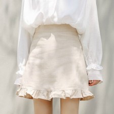 Lady Mini Skirts Ruffle Frill High Waist Cotton A-line Preppy Cute Retro Elegant