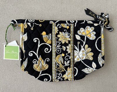 Vera Bradley Cosmetic Bag Yellow Bird Black Makeup Travel Floral Pouch Organizer