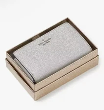 Kate Spade Glimmer Glitter Medium Compact Bifold Wallet In Lunar Light