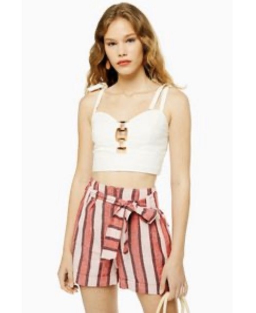 TOPSHOP Red Stripe Linen Blend Cuffed Bermuda Shorts Belted Women's 10 NEW | eBay