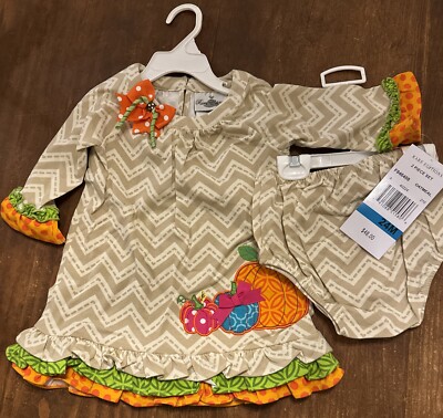 Rare Editions 2 Pc Pumpkin Dress Oatmeal Size 24 Months Long Sleeve NWT